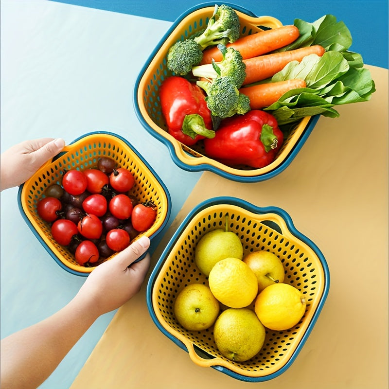 6pcs Kitchen Strainer Double Drain Basket Colander Plastic Dishwashing Bowl Fruit And Vegetable Dishwashing Basket Restaurant Kitchen Special.