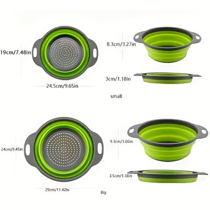2pcs, Foldable Silicone Colander - Space-Saving Strainer for Vegetables and Fruits - Perfect for Small Kitchens, Dorms, and RVs