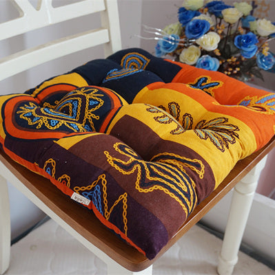 Retro Dark Southeast Asian Ethnic Style Cotton And Linen Chair Cushion
