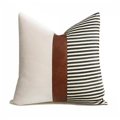 PU Leather Stitching Canvas Stripe Pillowcase Sofa Car Cushion
