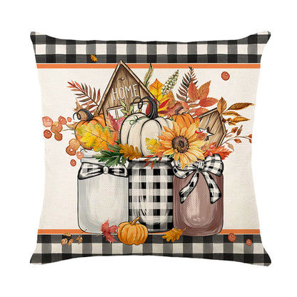 Fall Pumpkin Truck Sunflowers Home Sweet Home Throw Pillow Covers, 18 X 18 Inch Autumn Thankful Grateful Blessed Harvest Floral Decorations For Sofa Couch