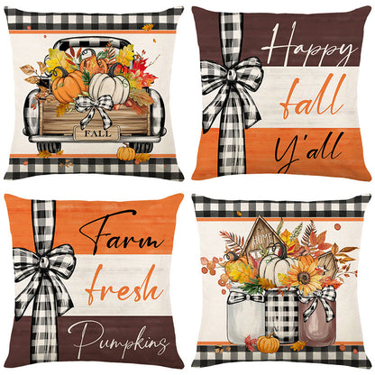 Fall Pumpkin Truck Sunflowers Home Sweet Home Throw Pillow Covers, 18 X 18 Inch Autumn Thankful Grateful Blessed Harvest Floral Decorations For Sofa Couch