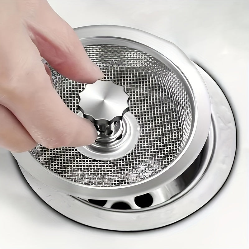 2pcs Kitchen Sink Strainer With Handle & Stopper Replacement Sink Drain Basket Stainless Steel Mesh Filter Strainers Waste Hole Trap For Hotels&restaurant Kitchen