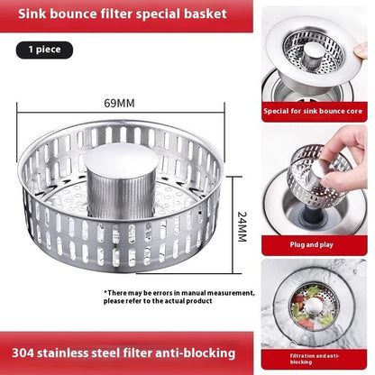Stainless Steel Kitchen Bounce Core Sink Strainer Drain Cap