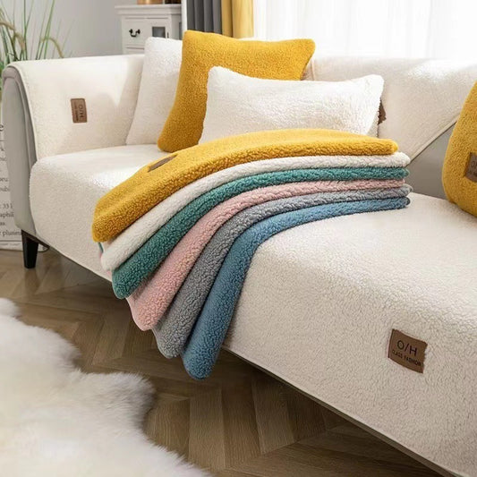 Lambswool Sofa Non-slip Plush Thickened Cushion Cover Towel
