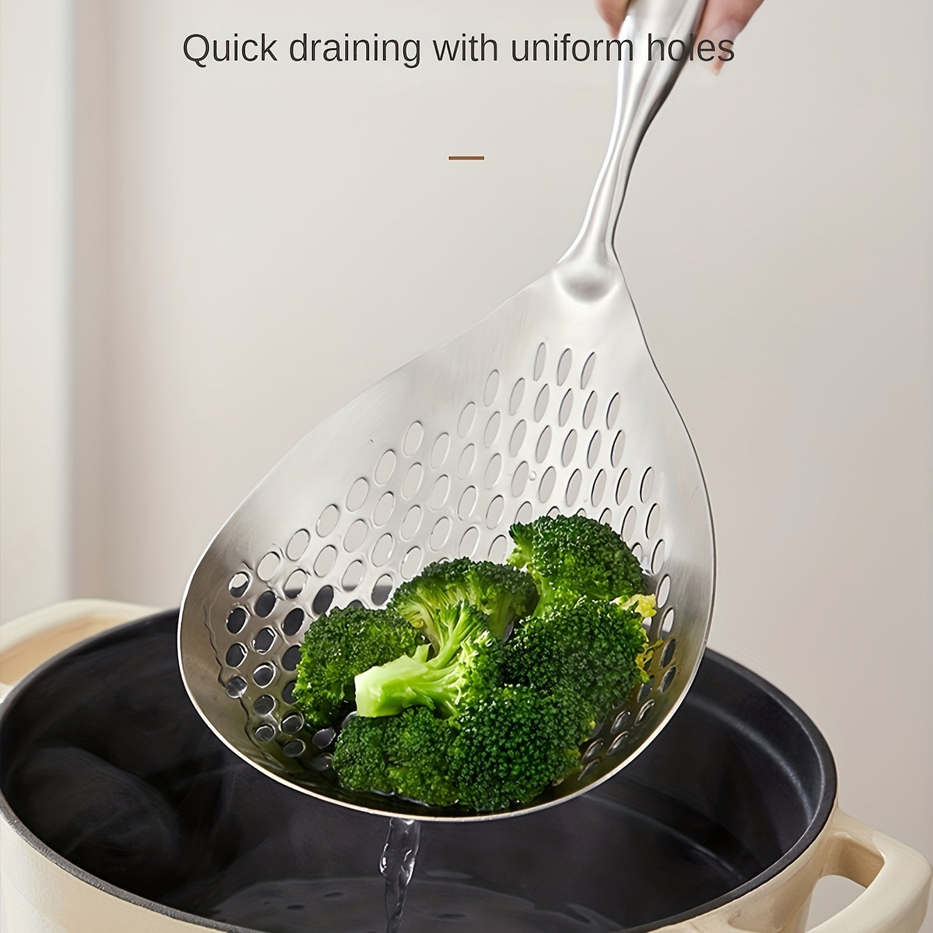 1pc Stainless Steel Large Colander Skimmer, Kitchen Strainer For Frying & Hot Pot, Draining Accessory For Cooking & Baking, Durable Utensil For Restaurant Use Eid Al-Adha Mubarak