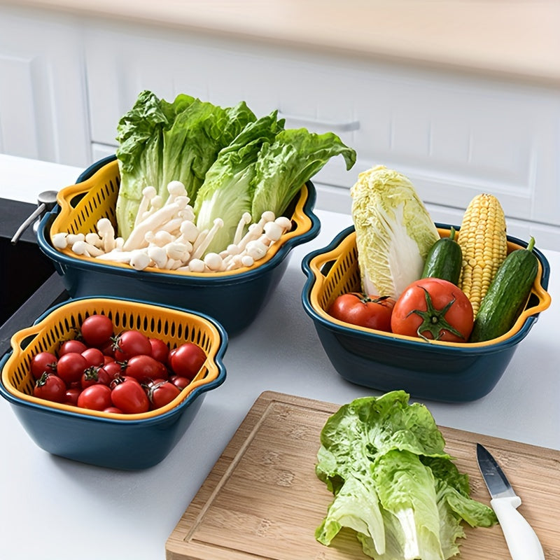 6pcs Kitchen Strainer Double Drain Basket Colander Plastic Dishwashing Bowl Fruit And Vegetable Dishwashing Basket Restaurant Kitchen Special.
