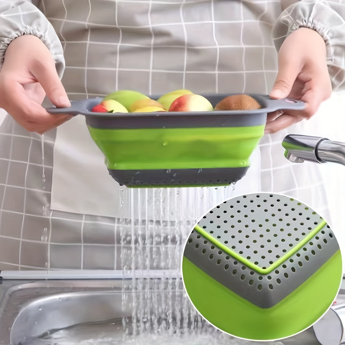 2pcs, Silicone Colander, Foldable Silicone Colander, Vegetable Washing Basket Strainer, Household Fruit Washing Basket Strainer, Kitchen Sink Folding Square Drain Basket, Fruit And Vegetable Basket, Kitchen Accessaries, Back
