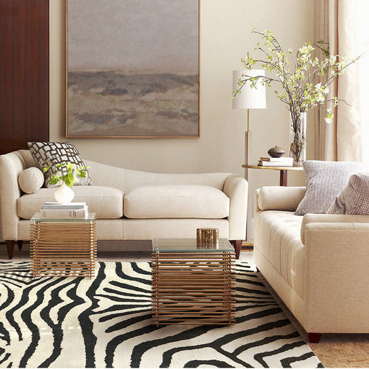 Living Room Cashmere-like Carpet Black And White Striped Thickened Sofa Floor Mat