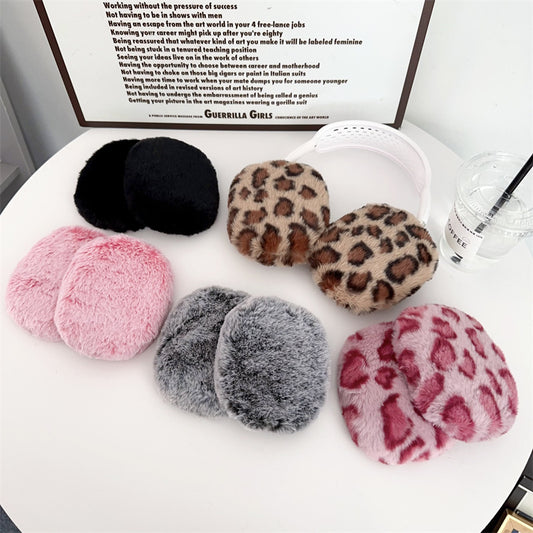 Plush Solid Color Leopard Print Head-mounted Headphone Case