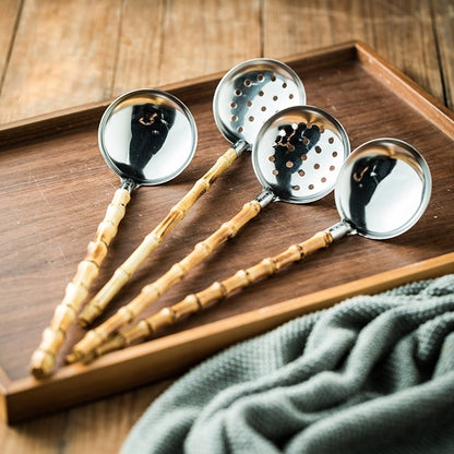 Natural Bamboo Handle Soup Spoon And Strainer Household