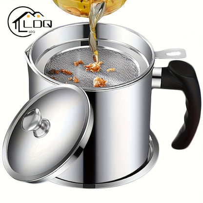 1pc Home Kitchen Container With Strainer Easy To Holding When Need Stainless Steel Made For Storage Cooking Oil And Grease 1.8L/ 60 Oz for hotels, restaurant, bulk kitchenware&tableware Eid Al-Adha Mubarak