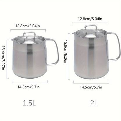 1pc, 304 Stainless Steel Oil Filter Pot with Mesh Strainer, Large Capacity, Leak-Proof, Dust Cover for Frying and Filtering