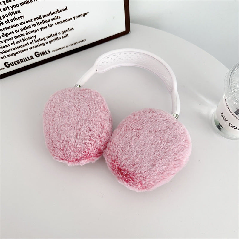 Plush Solid Color Leopard Print Head-mounted Headphone Case
