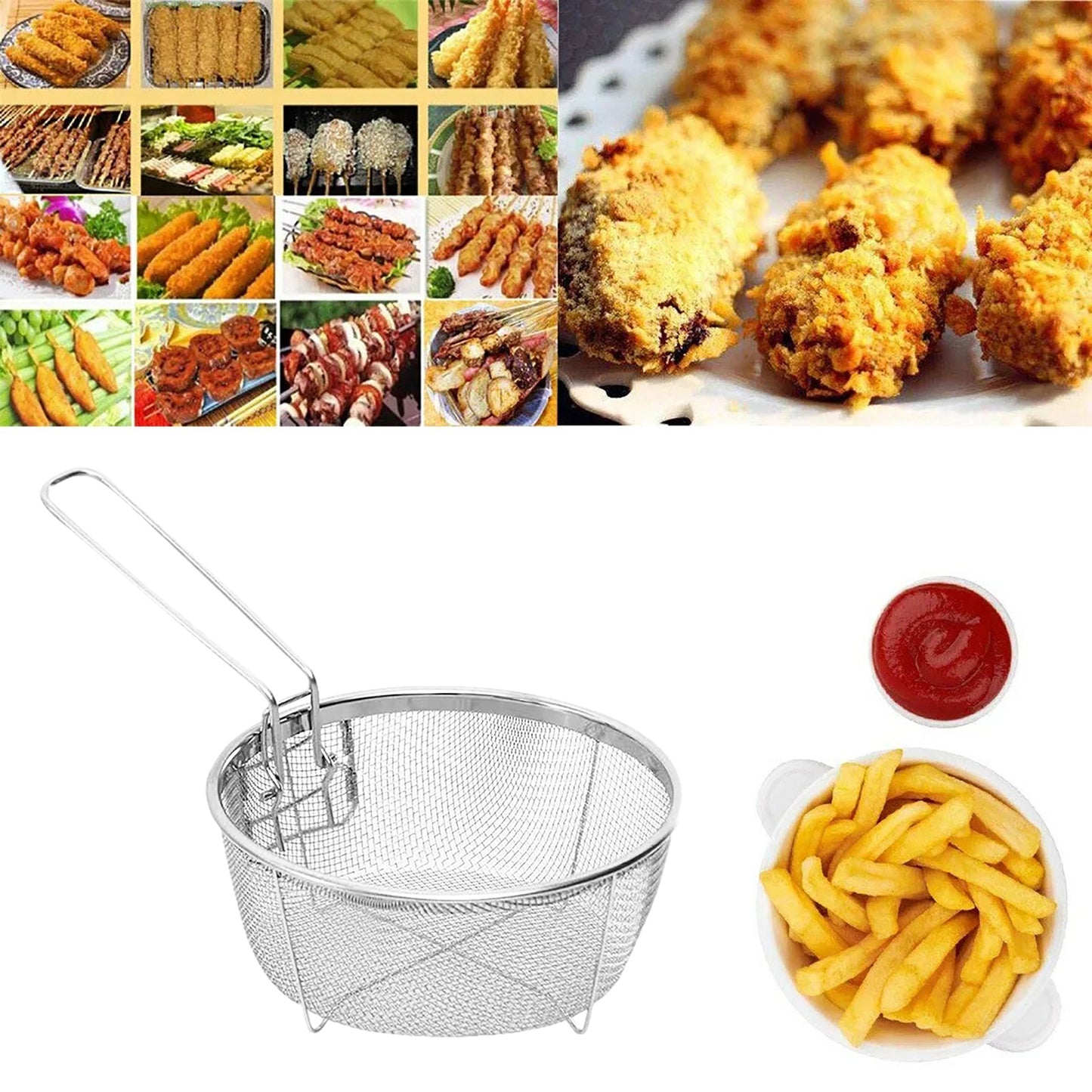 Household Round Frying Basket Can Be Folded