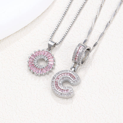Rock Sugar 26-letter Pendant Necklace For Women, Copper Inlaid Zircon Round Flower Jewelry Set
