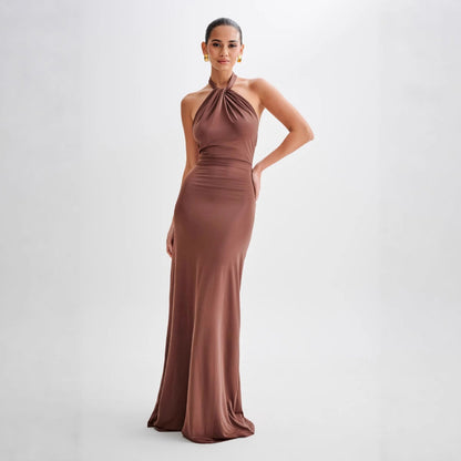 Ins Bodycon Halter Dress Sexy Backless Slim Fit Waist Slimming Maxi Dresses Prom Party Club Clothing For Women
