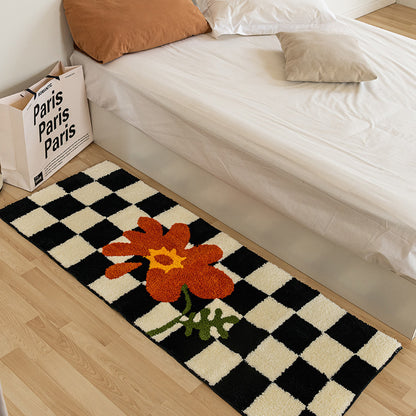 Vintage Checkerboard Bedroom Bedside Rug