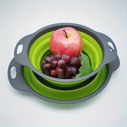 2pcs, Foldable Silicone Colander - Space-Saving Strainer for Vegetables and Fruits - Perfect for Small Kitchens, Dorms, and RVs