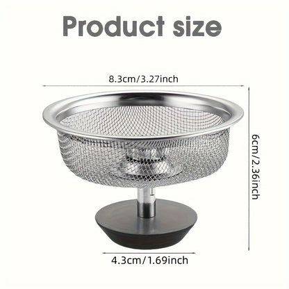 2pcs Kitchen Sink Strainer With Handle & Stopper Replacement Sink Drain Basket Stainless Steel Mesh Filter Strainers Waste Hole Trap For Hotels&restaurant Kitchen