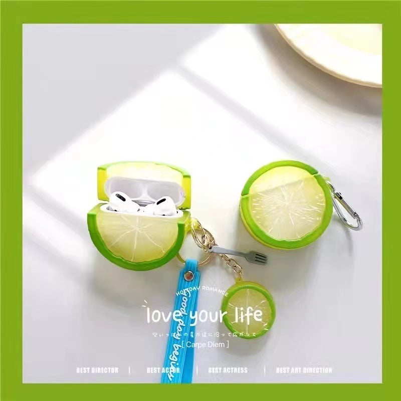 Creative Lemon Headphone Case Airpods1 2pro3 Generation Bluetooth Headset Silicone Soft Case Earphone Box