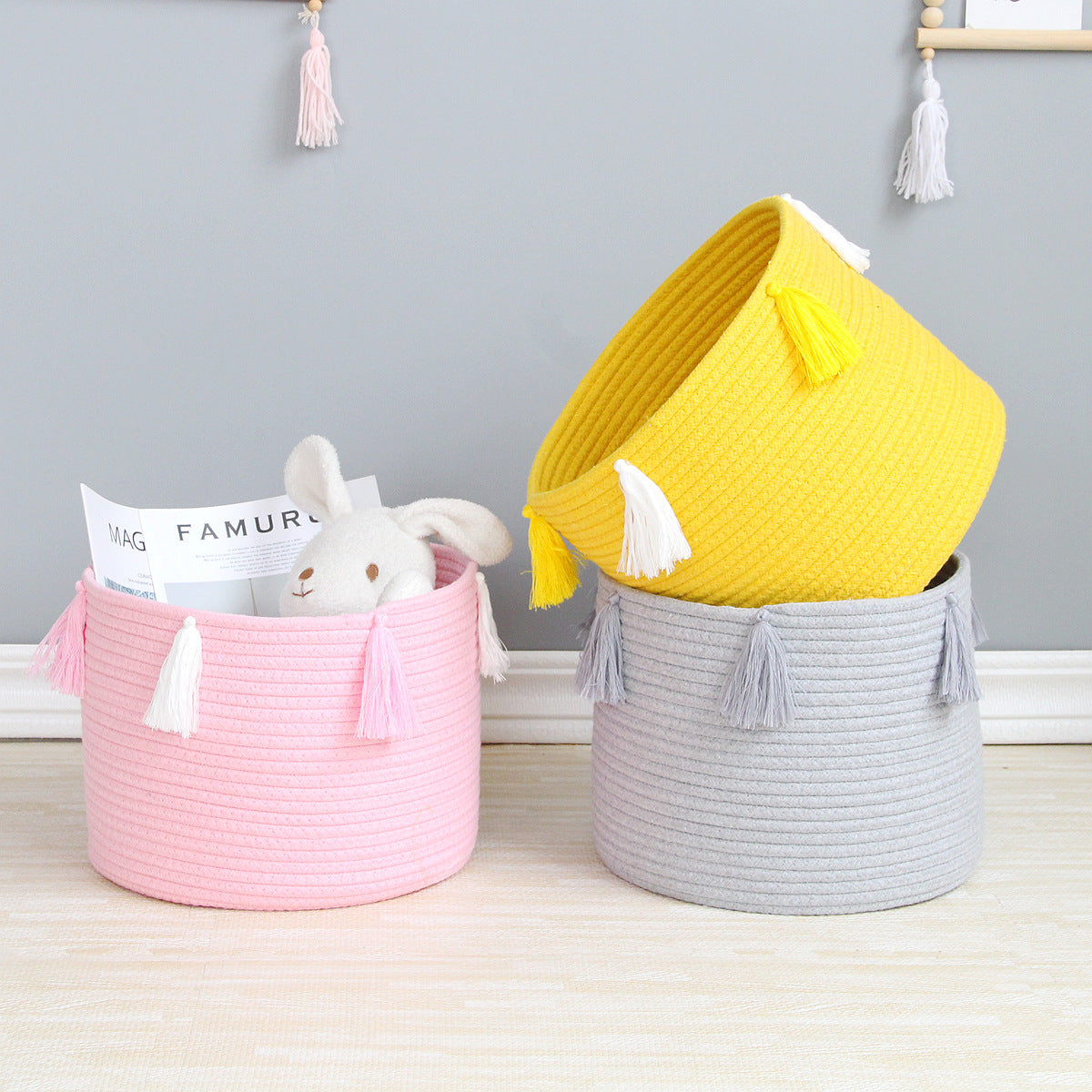 Hand-woven storage bucket