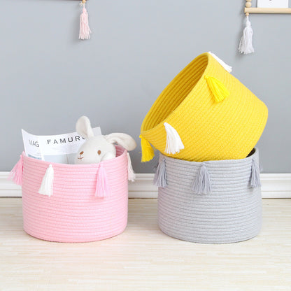 Hand-woven storage bucket