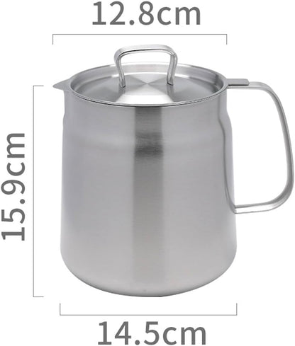 304 Stainl Steel Oil Kettle Pot Container With Fine Mesh , Leakage Net, Dust Cover Large Acity Oil Storage Can Grease Strainer