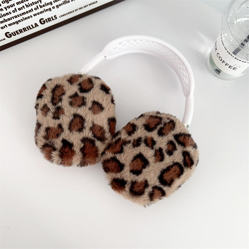 Plush Solid Color Leopard Print Head-mounted Headphone Case