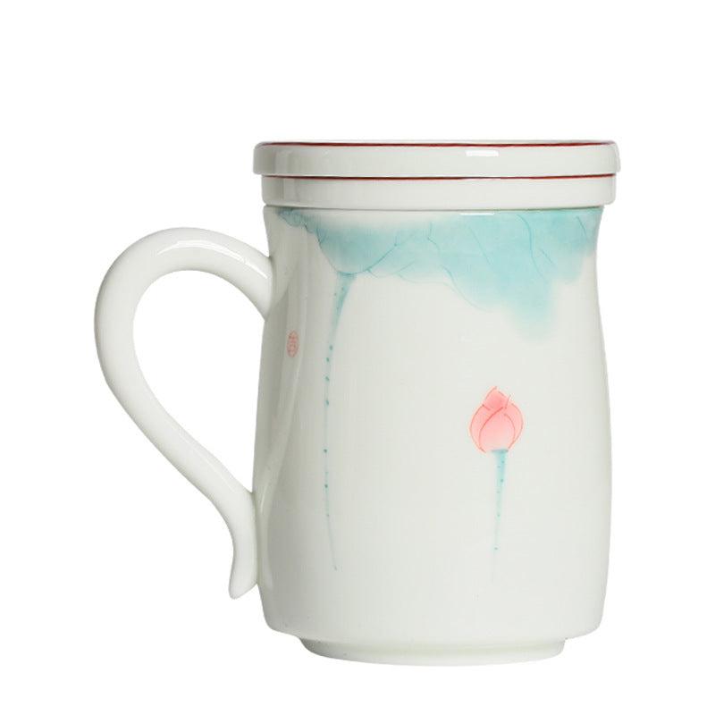 Hand Painted Lotus Cup Ceramic Belt Strainer Tea Brewing Cup