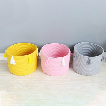 Hand-woven storage bucket