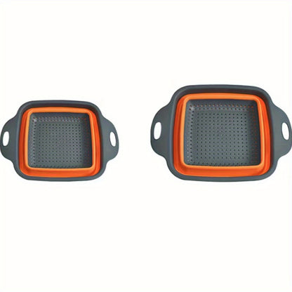 2pcs, Silicone Colander, Foldable Silicone Colander, Vegetable Washing Basket Strainer, Household Fruit Washing Basket Strainer, Kitchen Sink Folding Square Drain Basket, Fruit And Vegetable Basket, Kitchen Accessaries, Back