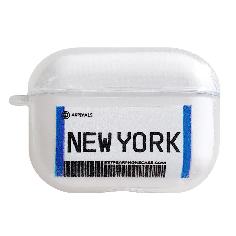 Compatible with Apple, Plane ticket cover city bar code label headphone case for Airpods Pro