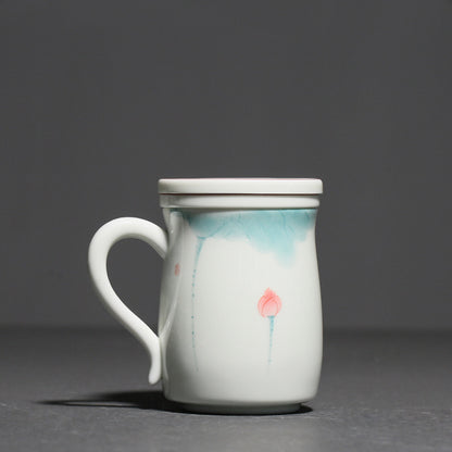 Hand Painted Lotus Cup Ceramic Belt Strainer Tea Brewing Cup