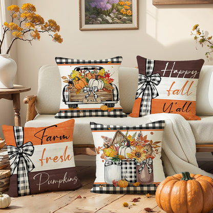 Fall Pumpkin Truck Sunflowers Home Sweet Home Throw Pillow Covers, 18 X 18 Inch Autumn Thankful Grateful Blessed Harvest Floral Decorations For Sofa Couch