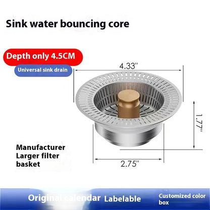 Stainless Steel Kitchen Bounce Core Sink Strainer Drain Cap