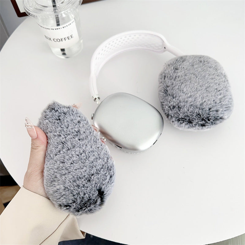 Plush Solid Color Leopard Print Head-mounted Headphone Case