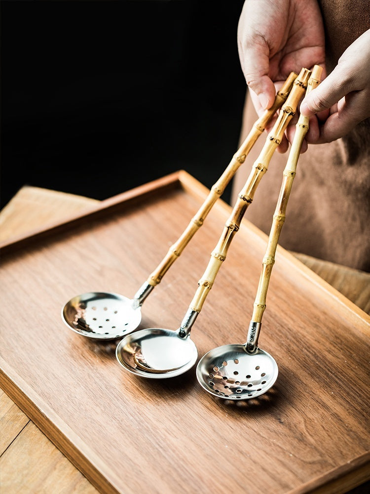 Natural Bamboo Handle Soup Spoon And Strainer Household