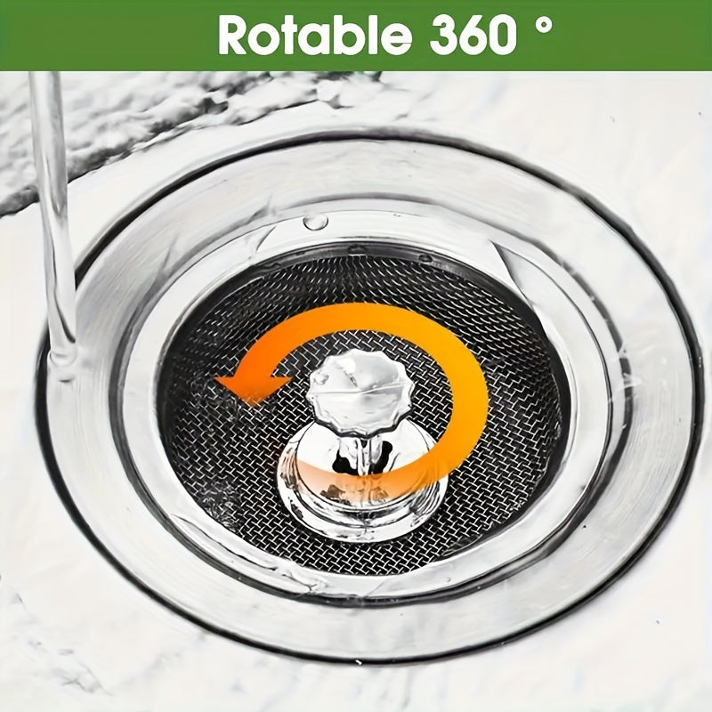 2pcs Kitchen Sink Strainer With Handle & Stopper Replacement Sink Drain Basket Stainless Steel Mesh Filter Strainers Waste Hole Trap For Hotels&restaurant Kitchen
