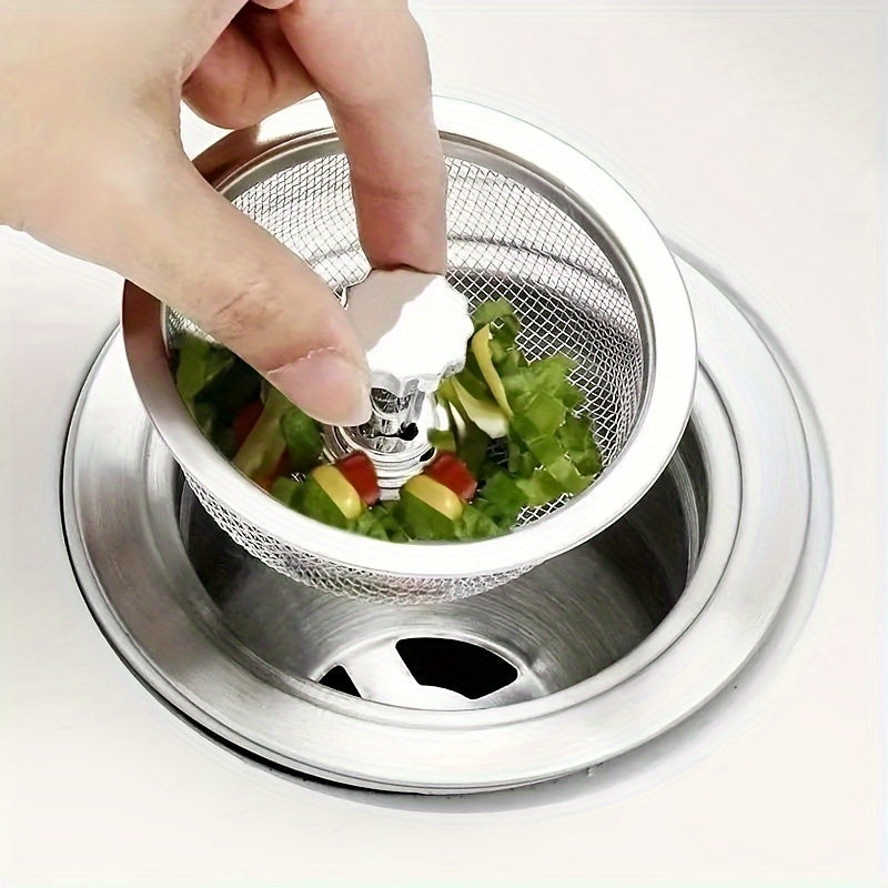 2pcs Kitchen Sink Strainer With Handle & Stopper Replacement Sink Drain Basket Stainless Steel Mesh Filter Strainers Waste Hole Trap For Hotels&restaurant Kitchen