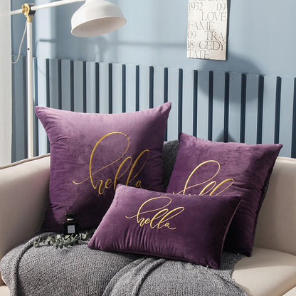 Simple Solid Color Gold Thread Embroidery Couch Pillow Netherlands Velvet Model Room Office Small Waist