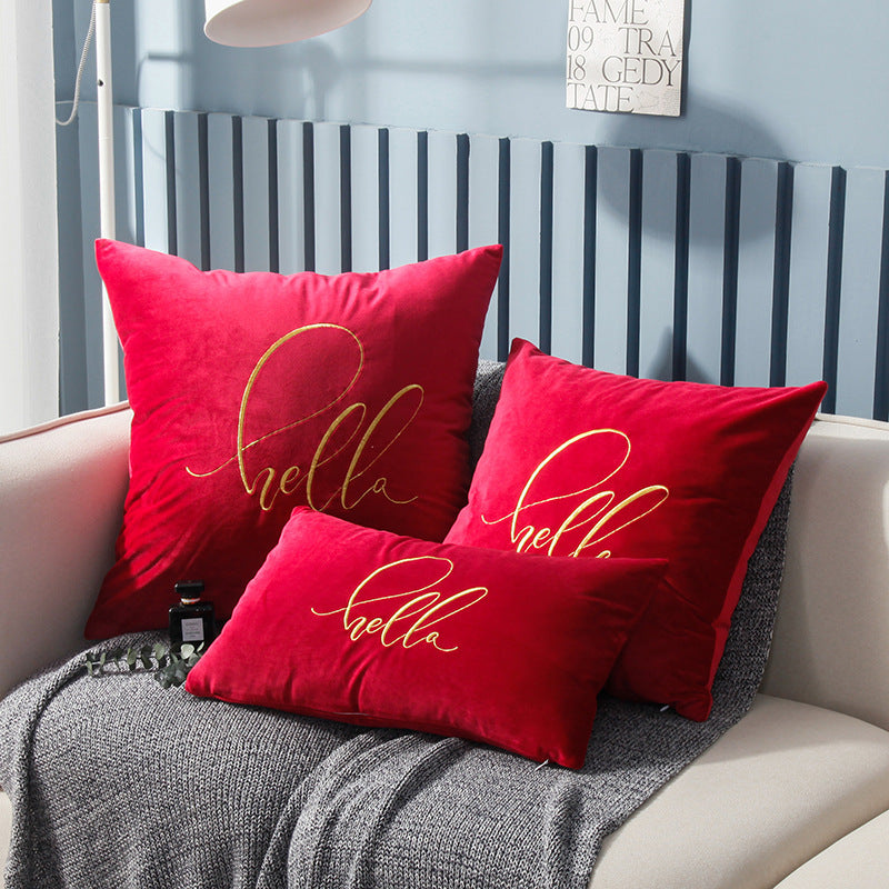 Simple Solid Color Gold Thread Embroidery Couch Pillow Netherlands Velvet Model Room Office Small Waist