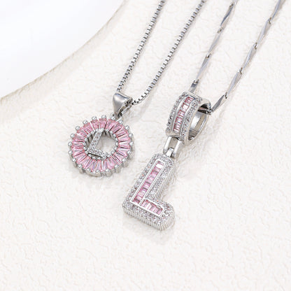 Rock Sugar 26-letter Pendant Necklace For Women, Copper Inlaid Zircon Round Flower Jewelry Set