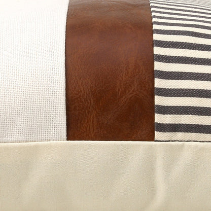 PU Leather Stitching Canvas Stripe Pillowcase Sofa Car Cushion