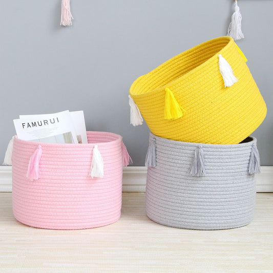 Hand-woven storage bucket