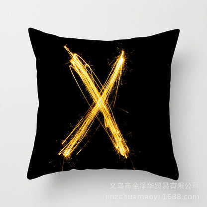 Pillow Cover Home Decor Black Golden Letter Printed Cushion