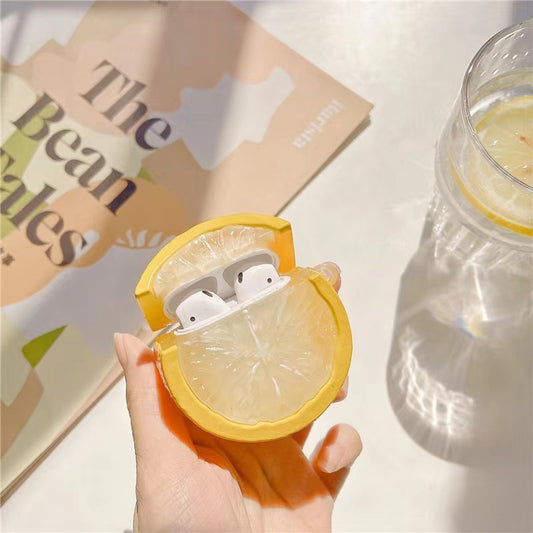 Creative Lemon Headphone Case Airpods1 2pro3 Generation Bluetooth Headset Silicone Soft Case Earphone Box