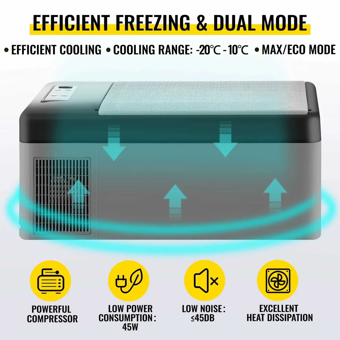 VEVOR 15L Mini Car Fridge Refrigerator Freezer 12V/24V DC 110-240V AC 45W Portable Cooler for Picnic Boating Caravan Bar