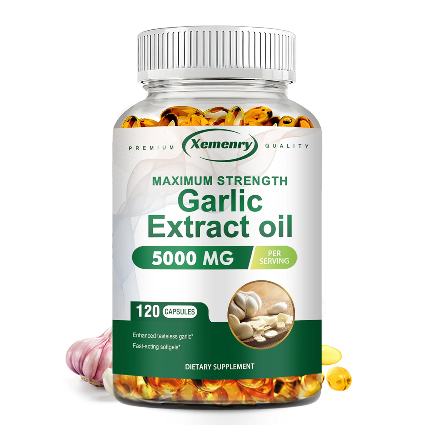 Garlic Oil Capsules - for Immune and Cardiovascular, Cholesterol Health, Enhances Immunity - 120 Capsules