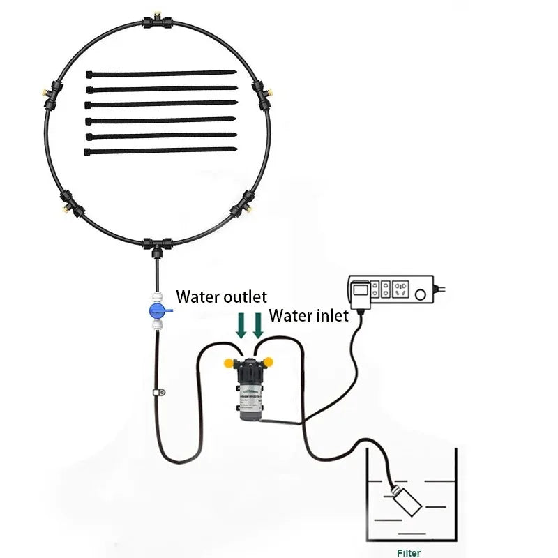 Free Shipping Portable Misting Kit For Fan with 5pcs Brass Sprinkler Nozzles and 1pc Mini Quiet Pump for Misting Cooling System